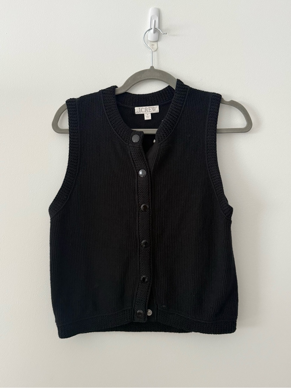 NWOT J.Crew Cropped Black Knit Button-Front Sweater Shell